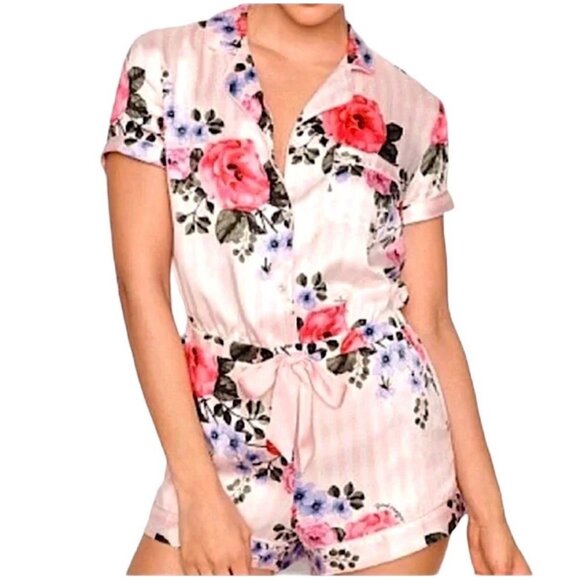 Victoria's Secret Floral Stripe Satin Pajama Romper Sleepwear SZ S - Picture 4 of 10